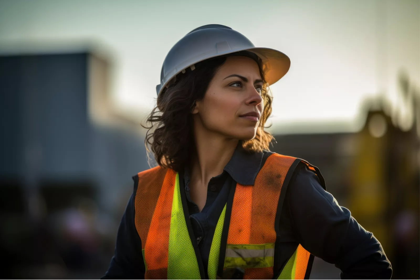 woman engineer outside in hardhat vest